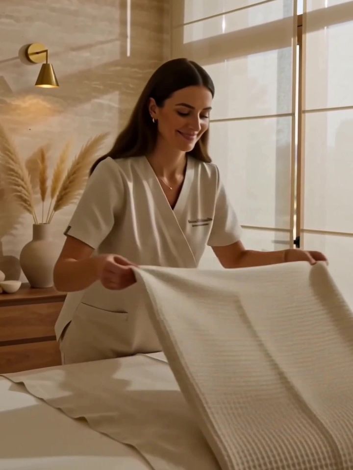 An aesthetics practitioner preparing a treatment room
