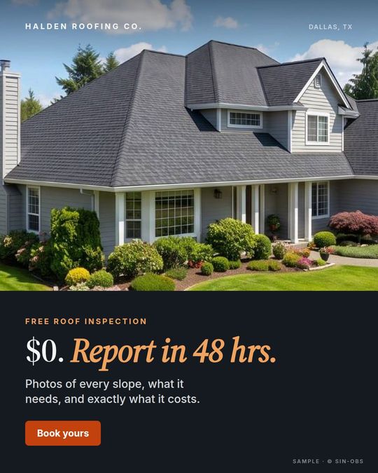 Sample roofing ad 2 for a fictional business