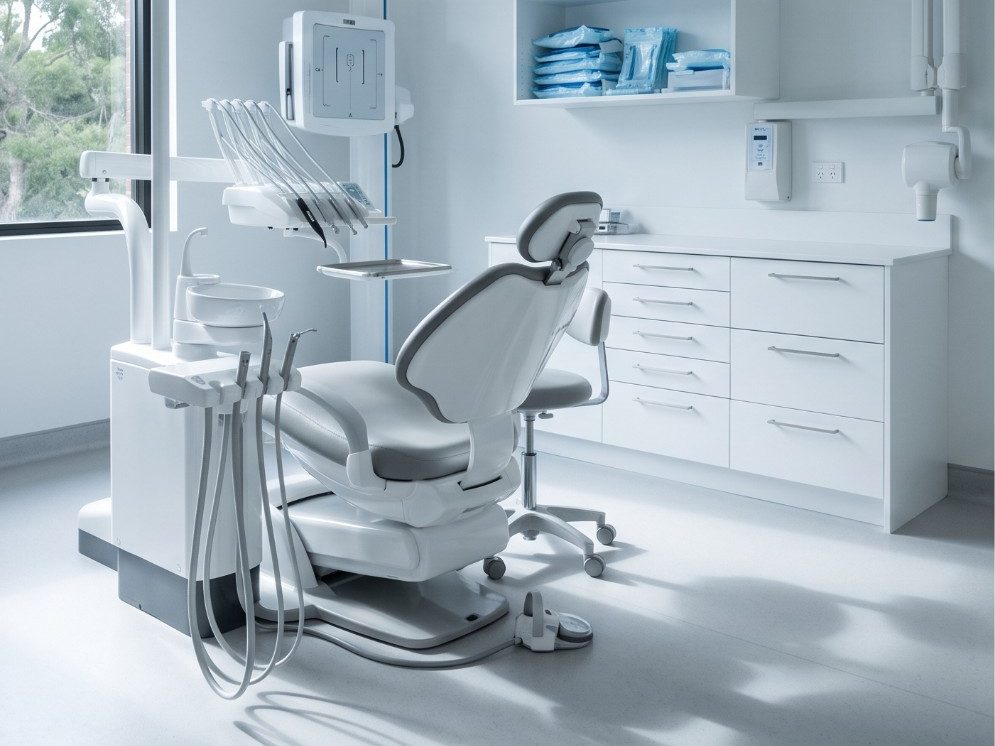 An empty dental treatment room with the chair by the window (sample image)