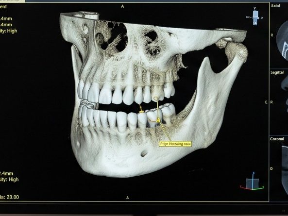 A 3D jaw scan on a screen (sample image)