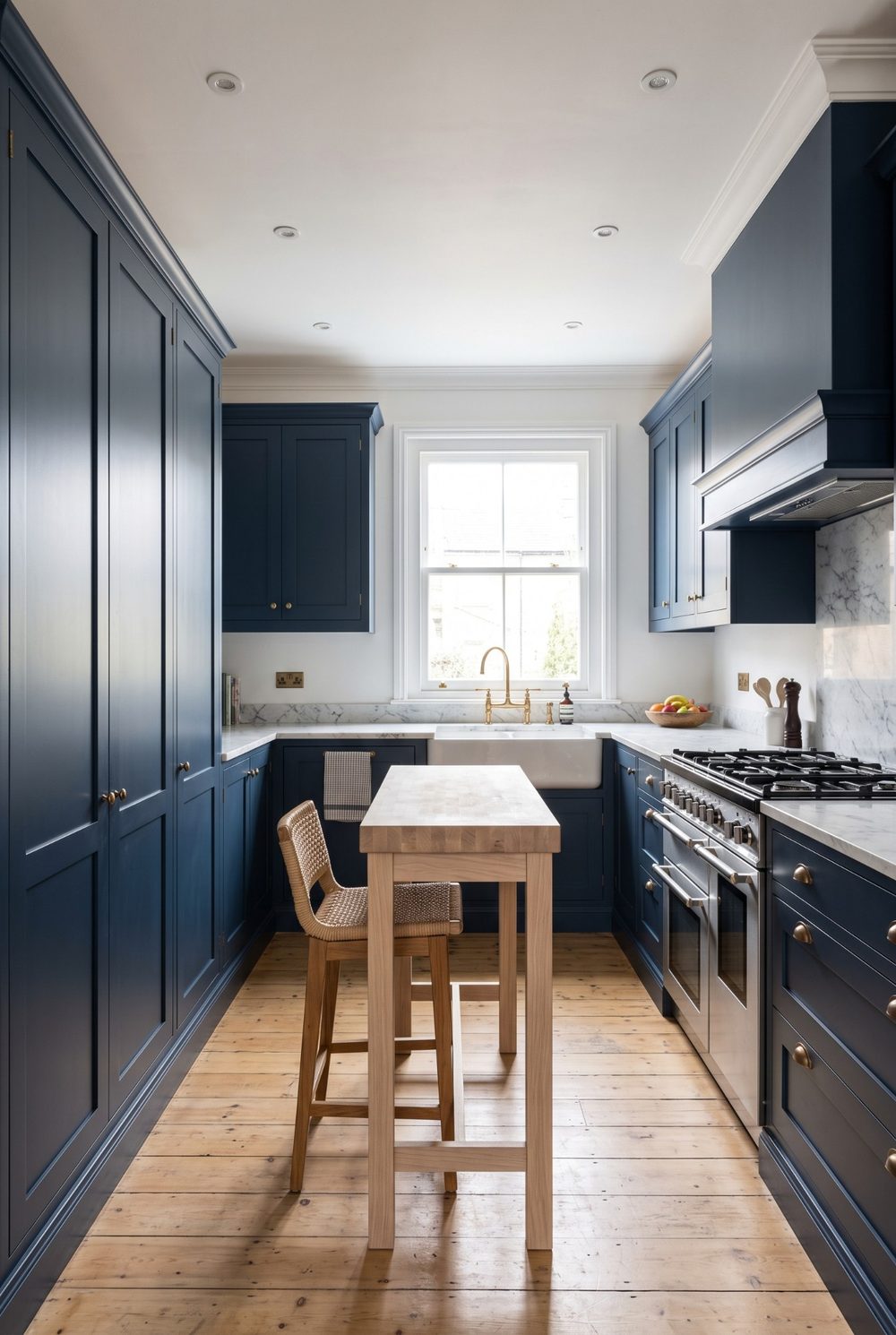 A navy shaker kitchen with a butcher-block island (sample image)