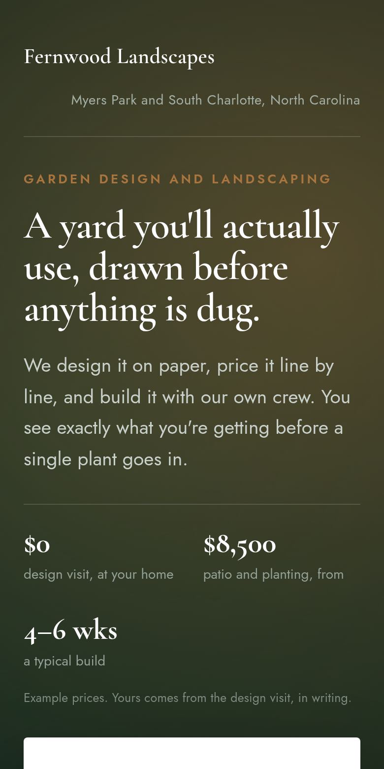 The landscaping page on a phone