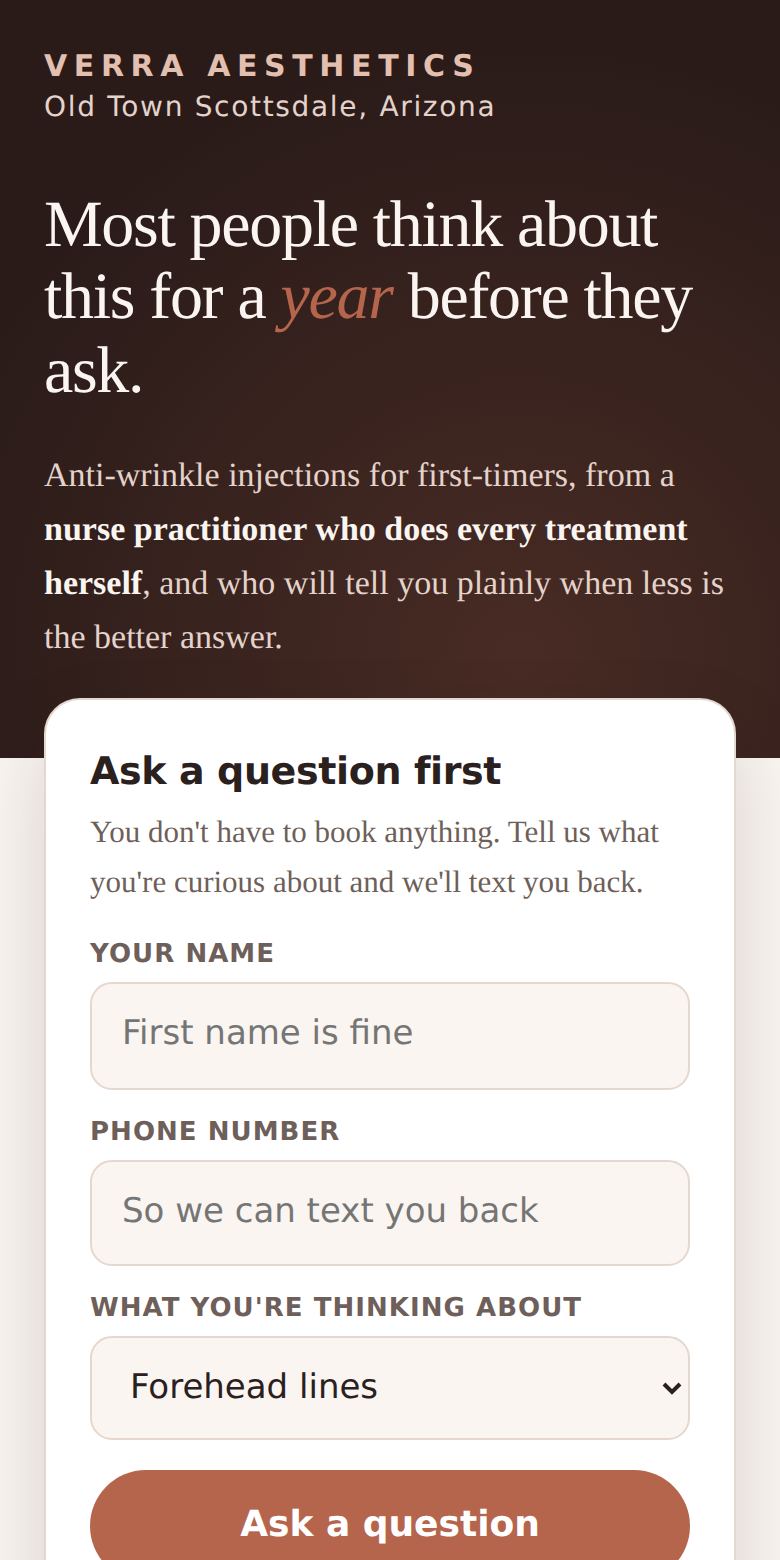 The med spa page on a phone