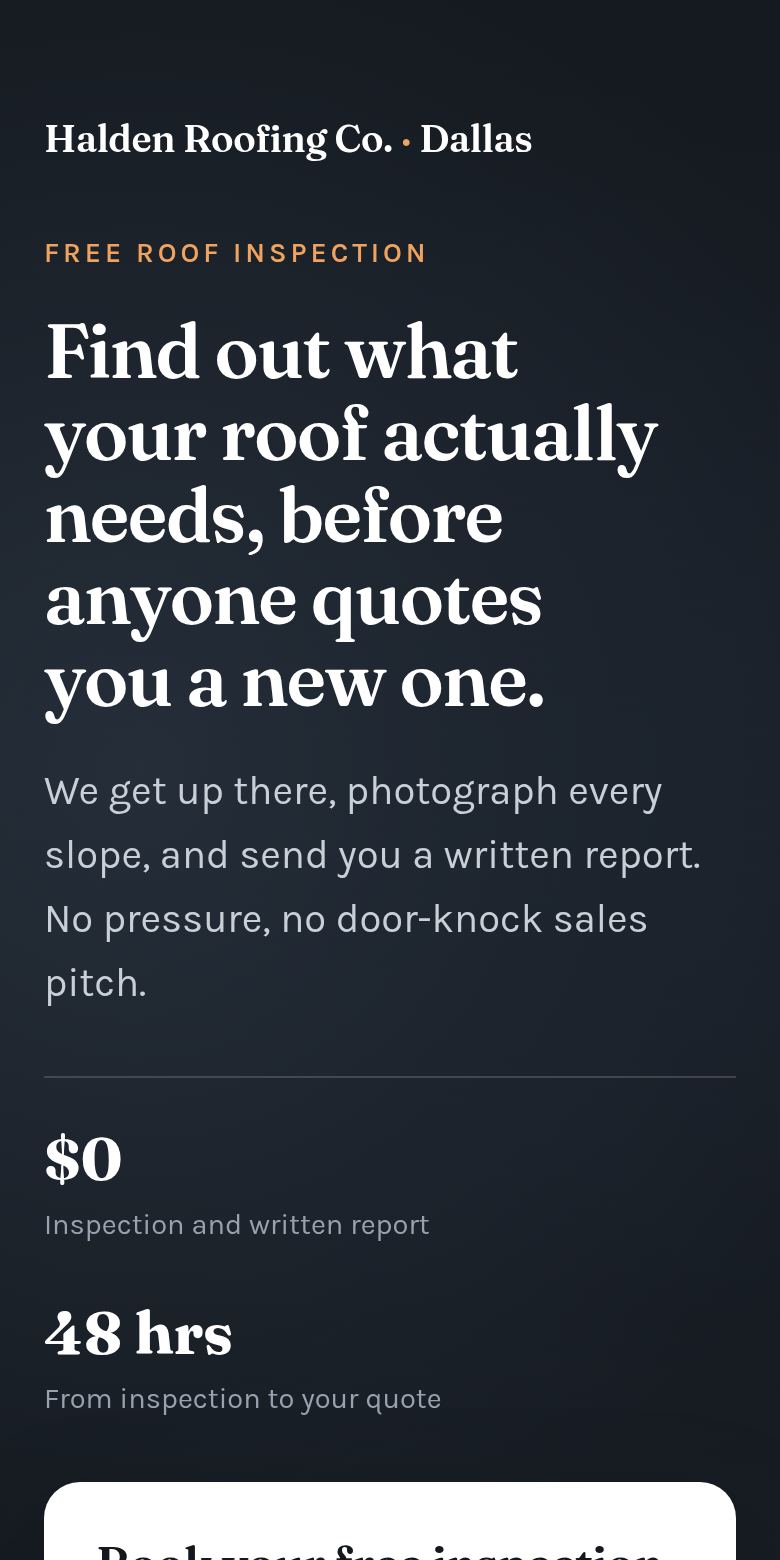 The roofing page on a phone